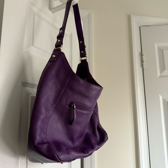 Ora Delphine Purple Pebbled Genuine Leather Two Zipper Purse Gold Hardware - Picture 5 of 12